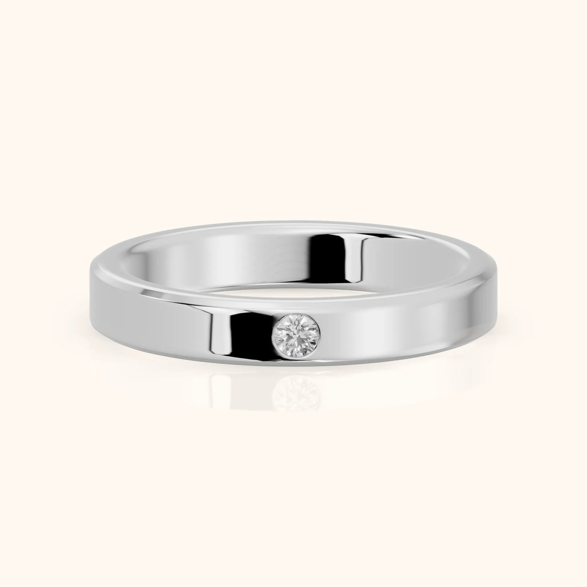 Kiara Classic Bezel Round Diamond Wedding Band in Silver - FrontView