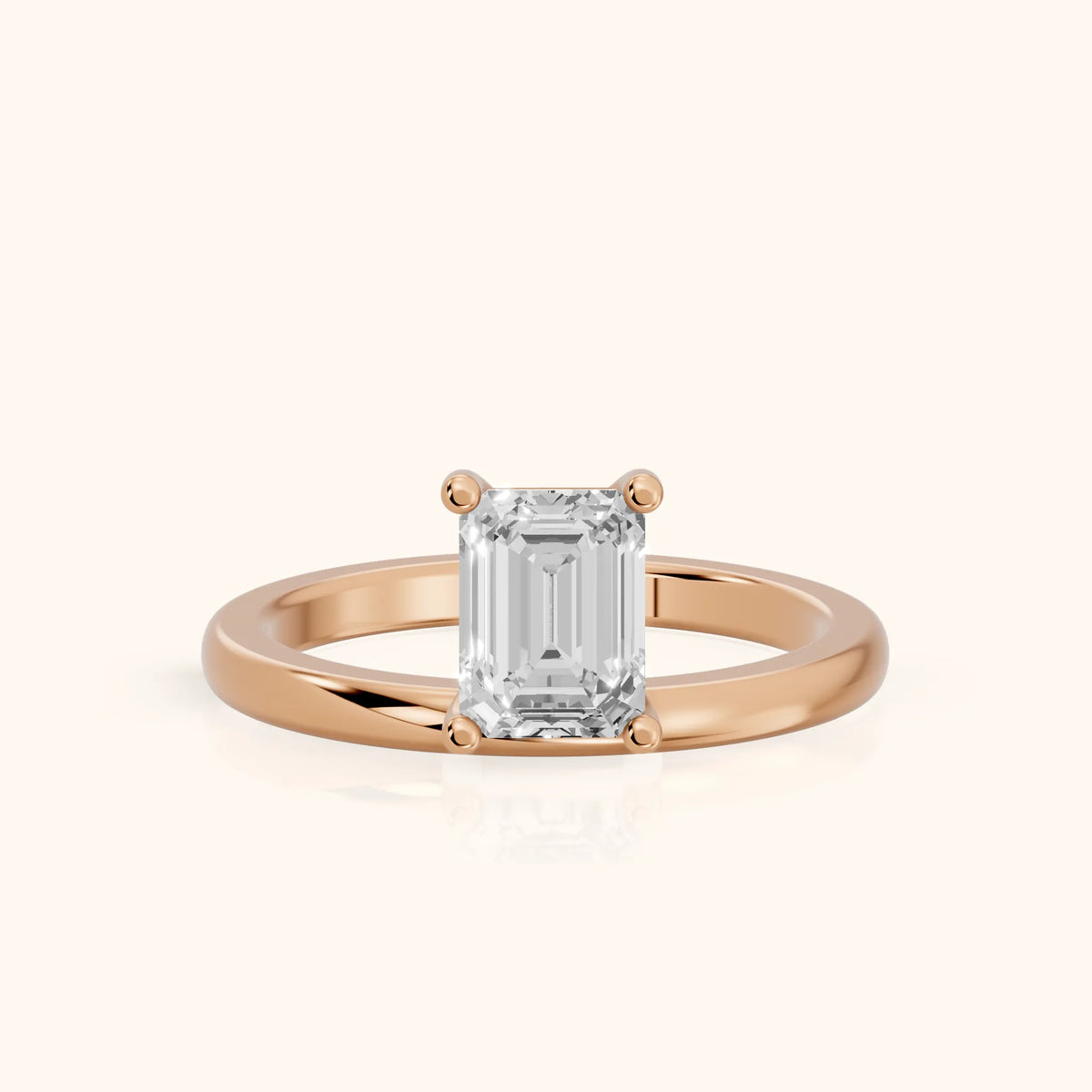 Maisie Four Prong Solitaire Emerald Diamond Engagement Ring in Rose Gold - FrontView.webp