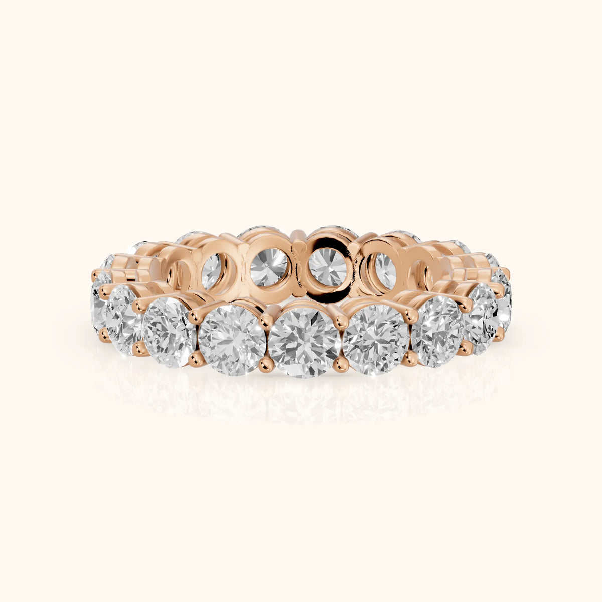 Camille Shared Prong Round Diamond Eternity Band in Rose Gold - FrontView