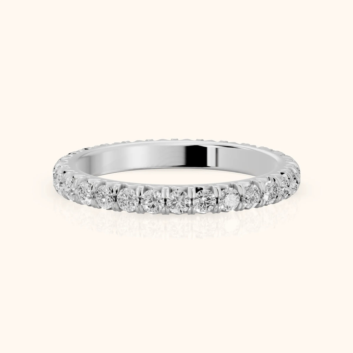 Lani French Pavé Round Diamond Eternity Band in White Gold - FrontView