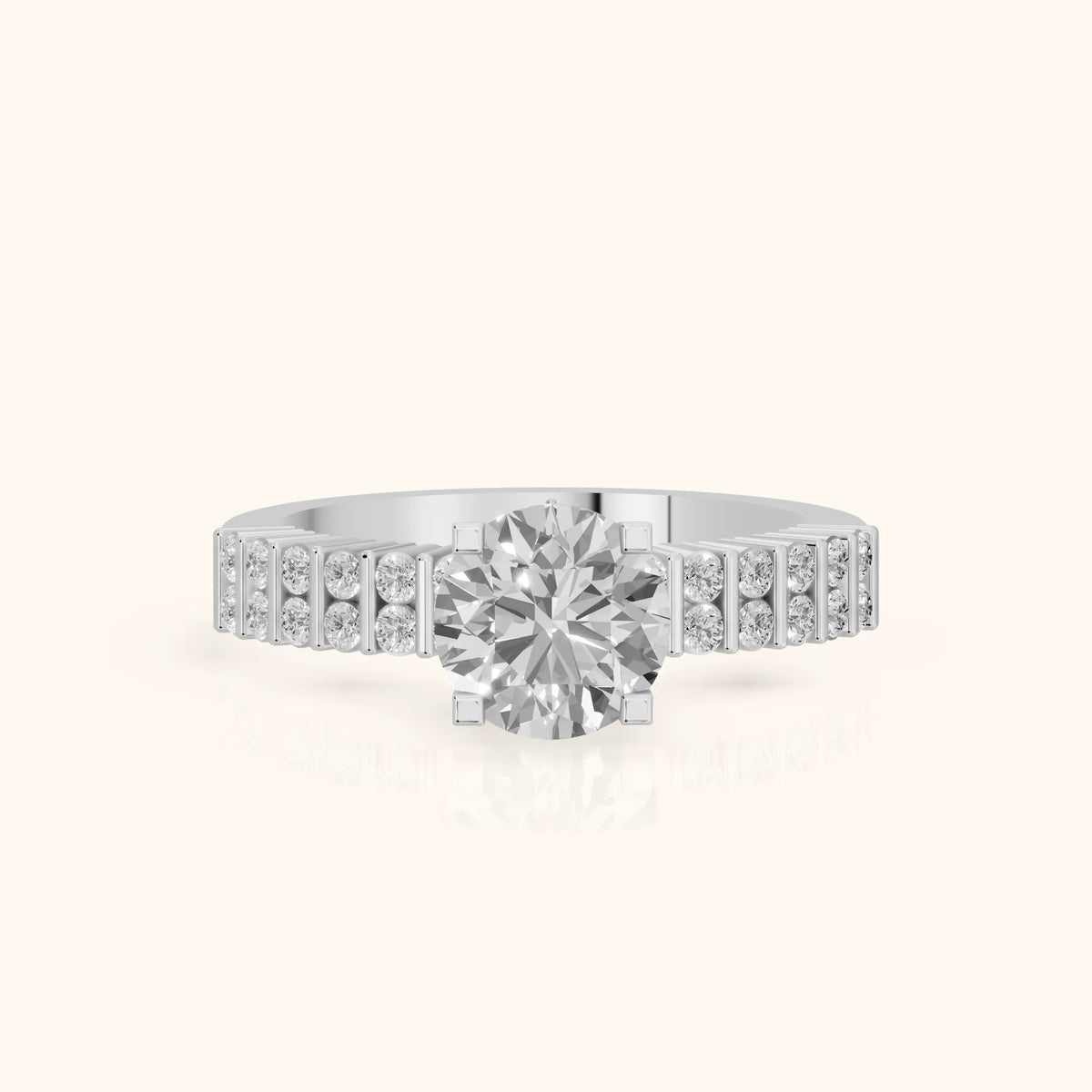 Honor Sidestone Round Diamond Engagement Ring in Platinum - FrontView.webp