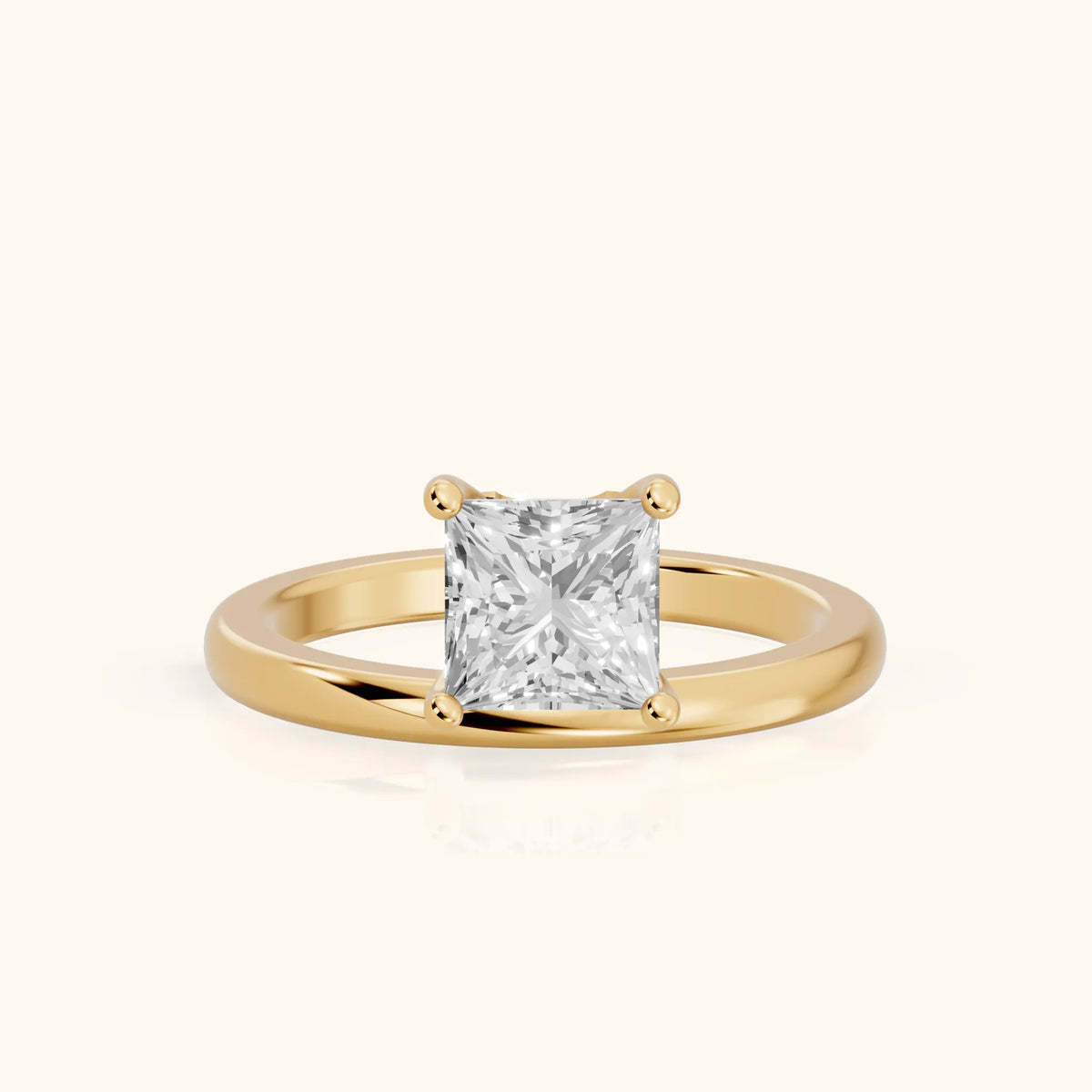 Maisie Four Prong Solitaire Princess Diamond Engagement Ring in Yellow Gold - FrontView.webp