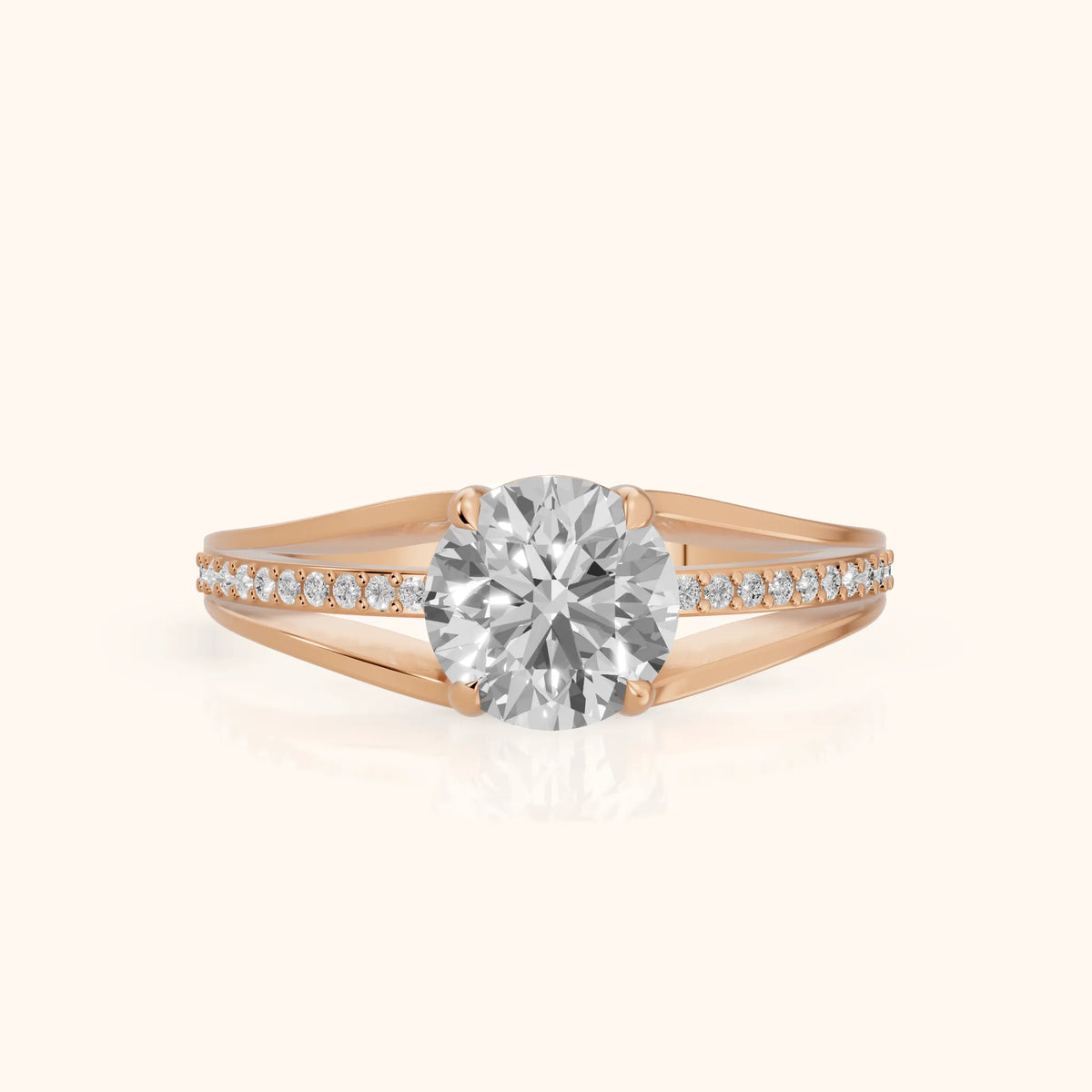 Lucinda Split Shank Round Diamond Engagement Ring in Rose Gold - FrontView.webp