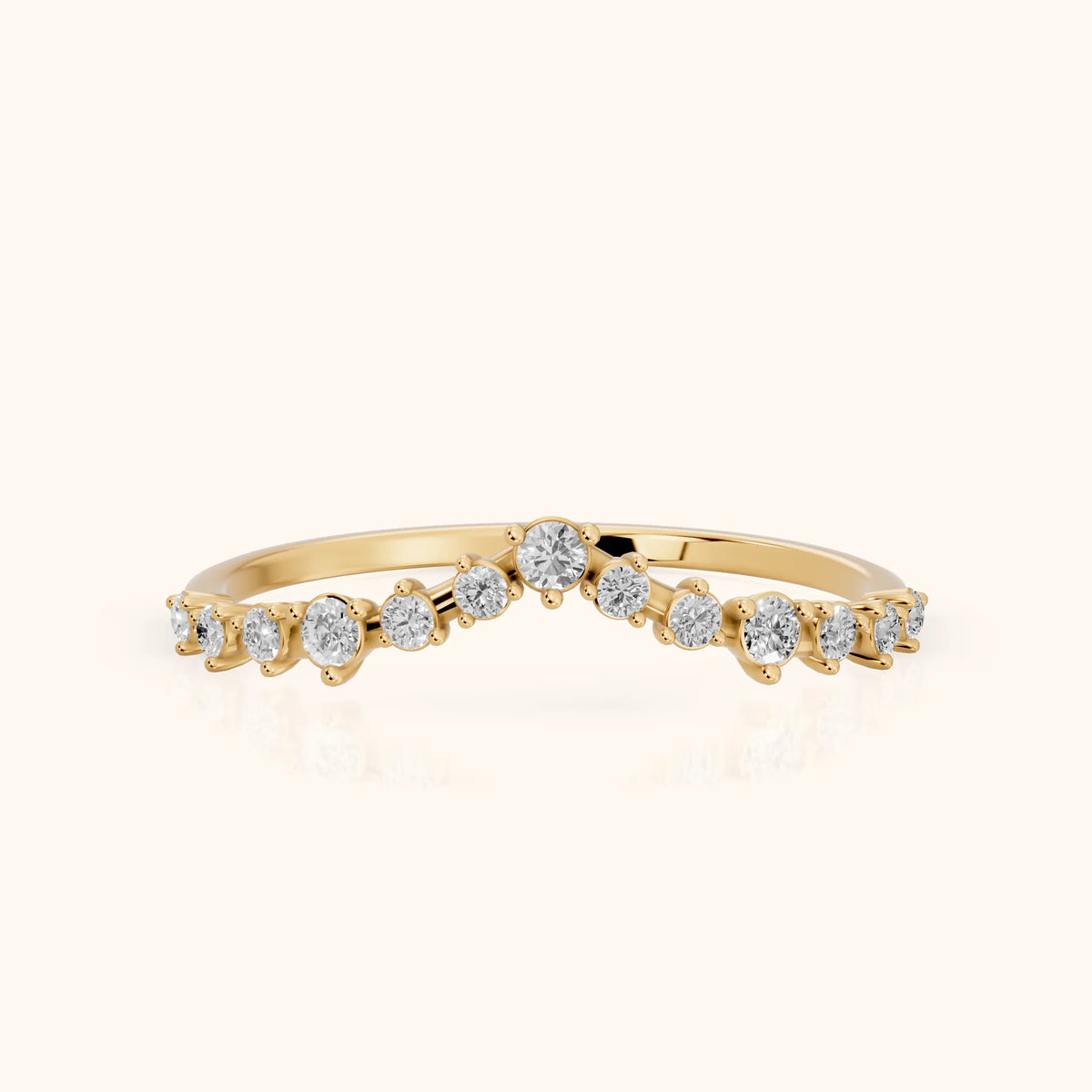 Naina Curved Round Diamond Wedding Band in Yellow Gold - FrontView
