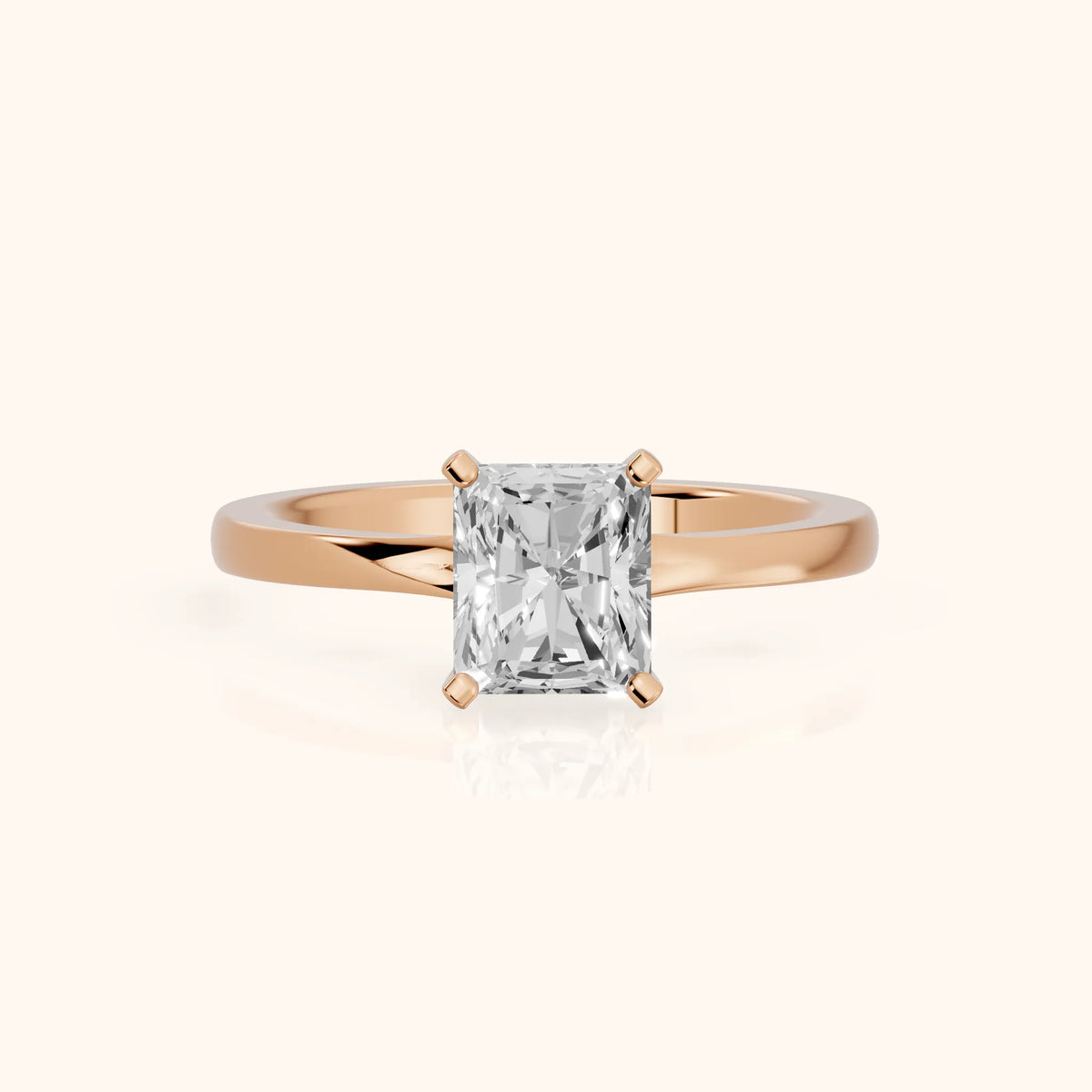 Matilda Cathedral Solitaire Radiant Diamond Engagement Ring in Rose Gold - FrontView.webp