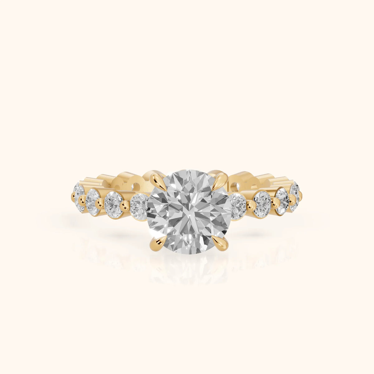 Piper Sidestone Round Diamond Engagement Ring in Yellow Gold - FrontView.webp