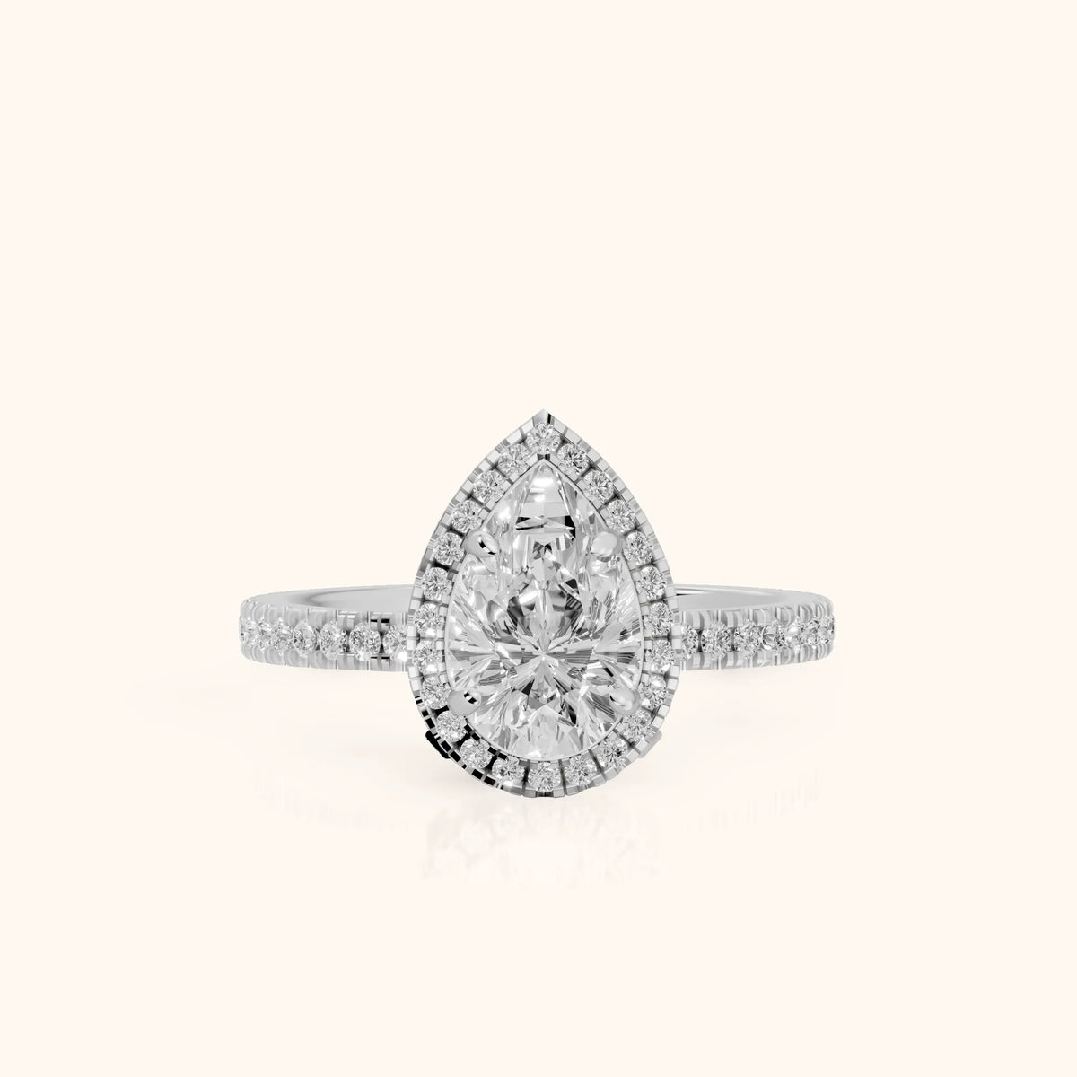 Rosemary Halo Pavé Pear Diamond Engagement Ring in Silver - FrontView.webp