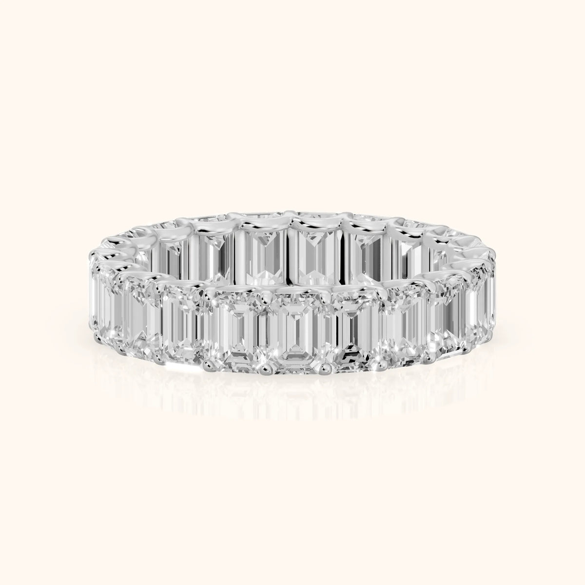 Josette Shared Prong Emerald Diamond Eternity Band in Platinum - FrontView