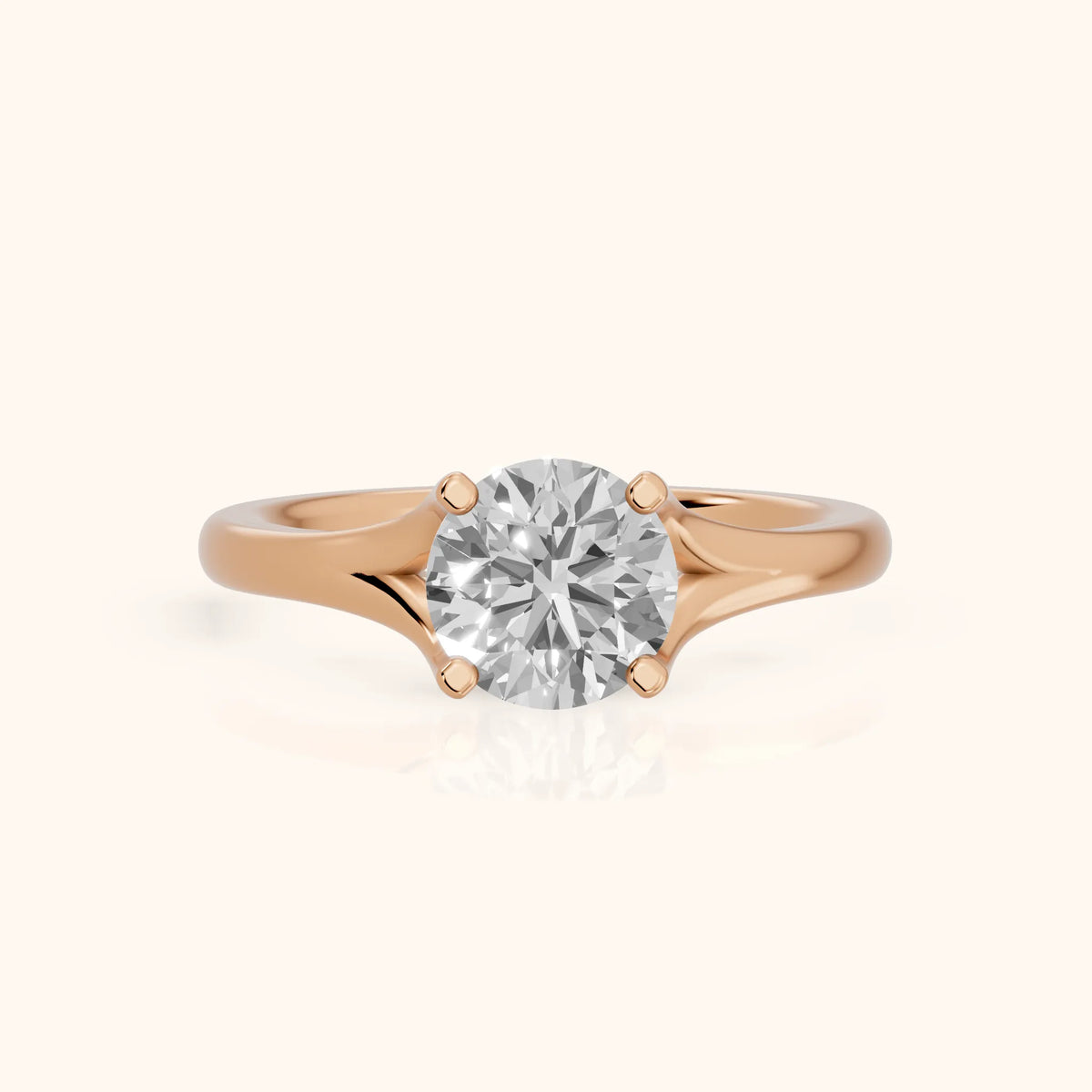 Nell Split Shank Solitaire Round Diamond Engagement Ring in Rose Gold - FrontView.webp