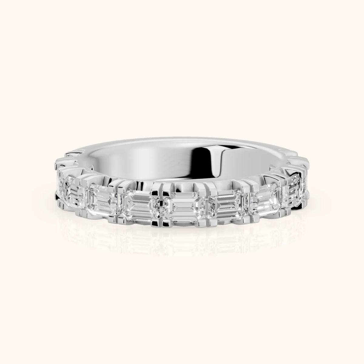 Melina Shared Prong Emerald Diamond Half Eternity Band in Silver - FrontView