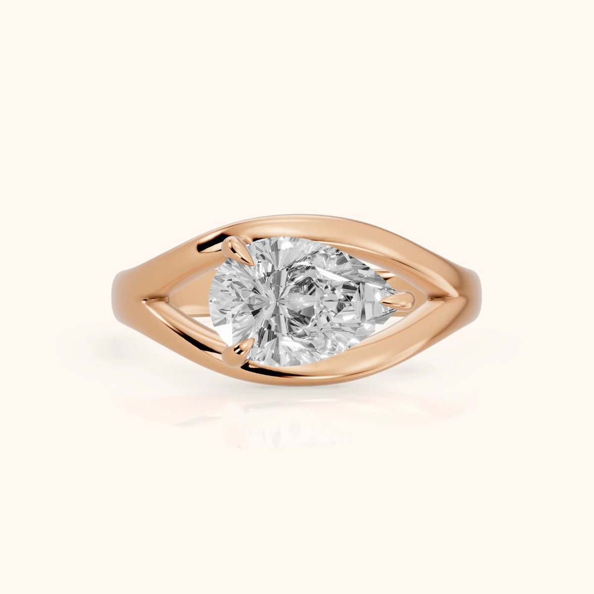 Madeleine Split Shank Pear Diamond Engagement Ring in Rose Gold - FrontView.webp