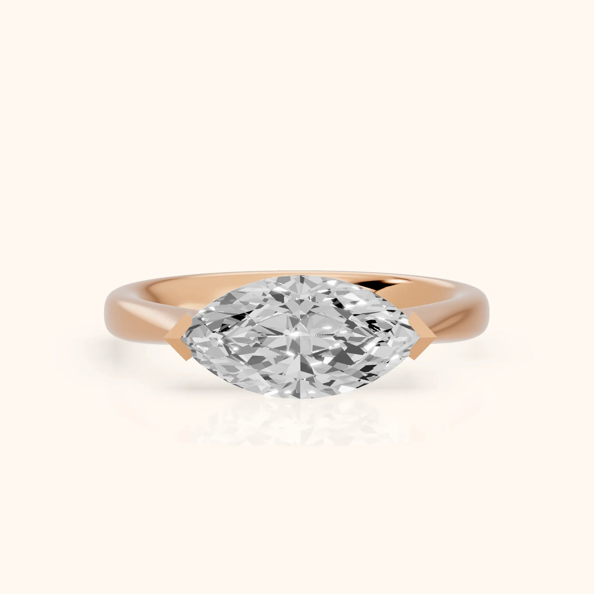 Magnolia East-West Marquise Diamond Engagement Ring in Rose Gold - FrontView.webp