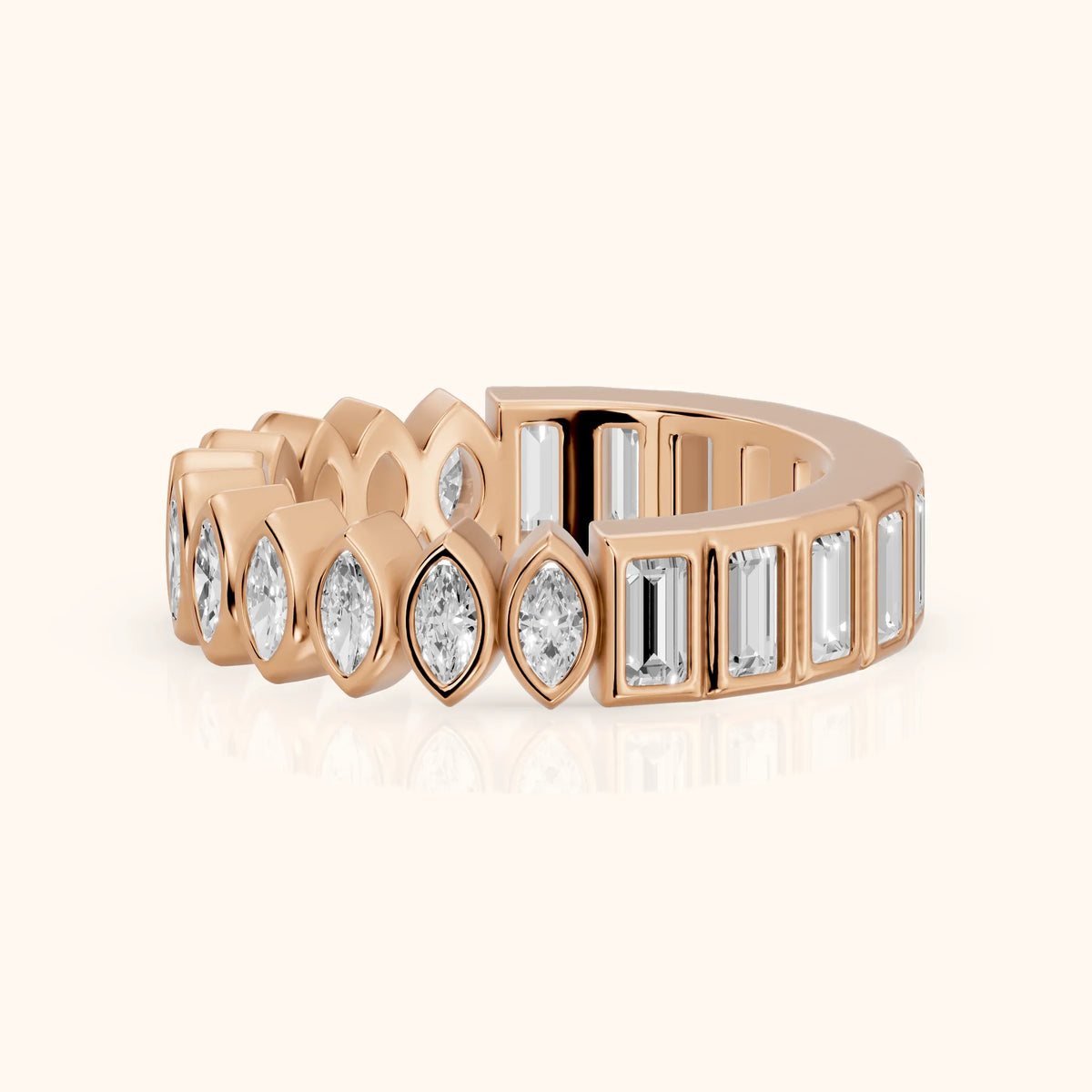 Pilar Bezel Marquise & Baguette Diamond Eternity Band in Rose Gold - FrontView