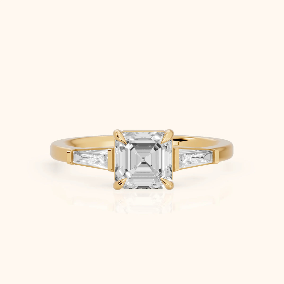Winnie Three-Stone Asscher Diamond Engagement Ring in Yellow Gold - FrontView.webp