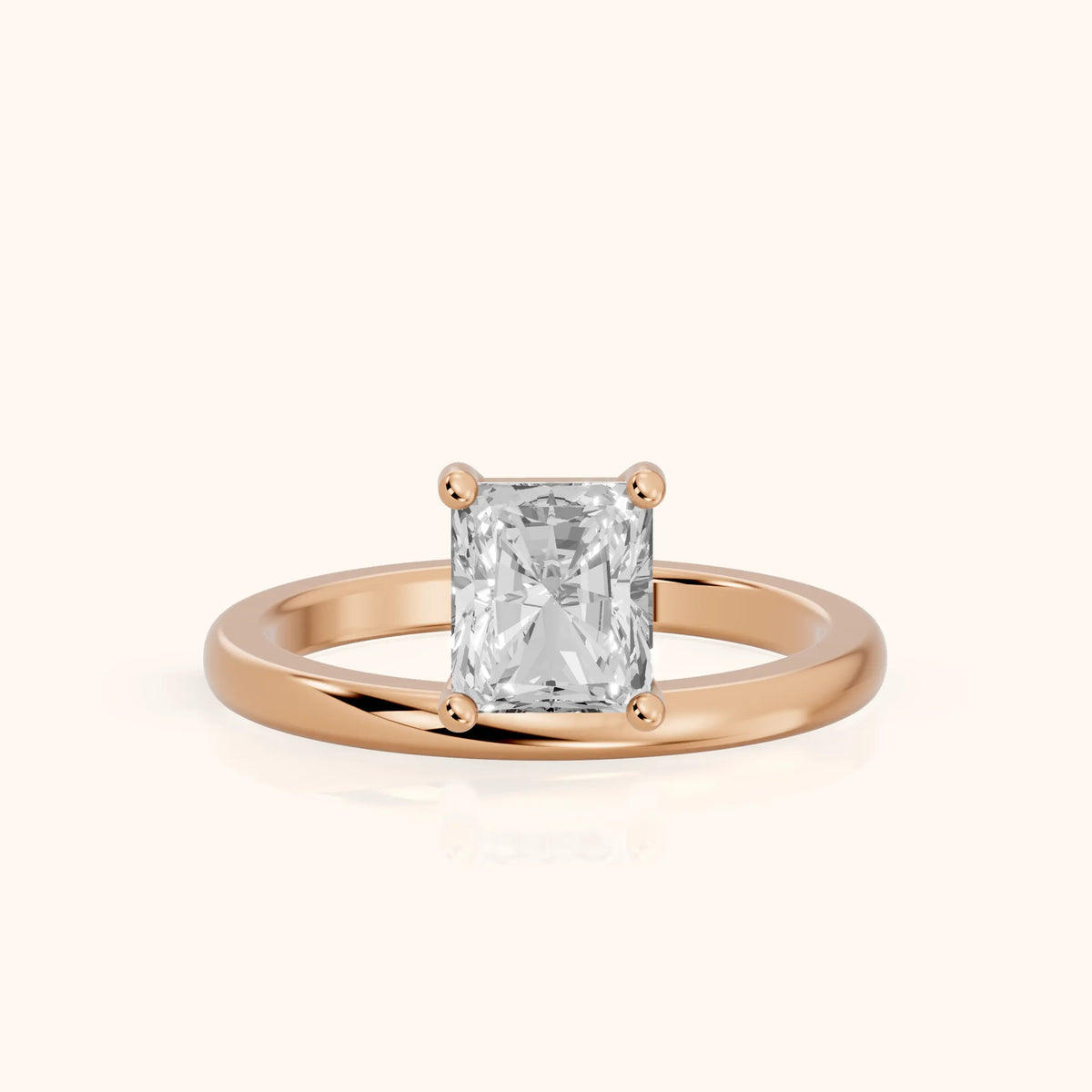 Maisie Four Prong Solitaire Radiant Diamond Engagement Ring in Rose Gold - FrontView.webp