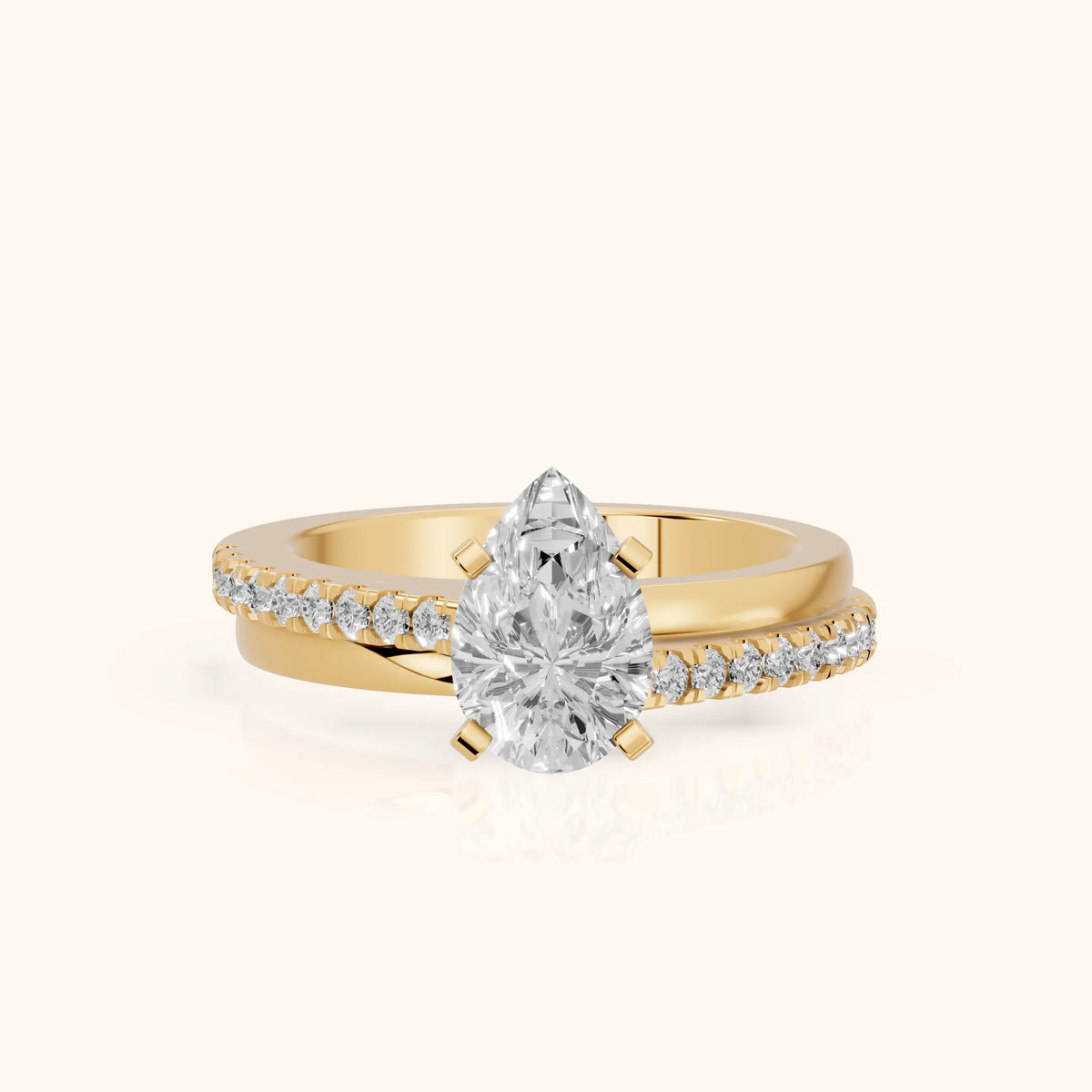 Edith Criss Cross Pavé Pear Diamond Engagement Ring in Yellow Gold - FrontView.webp