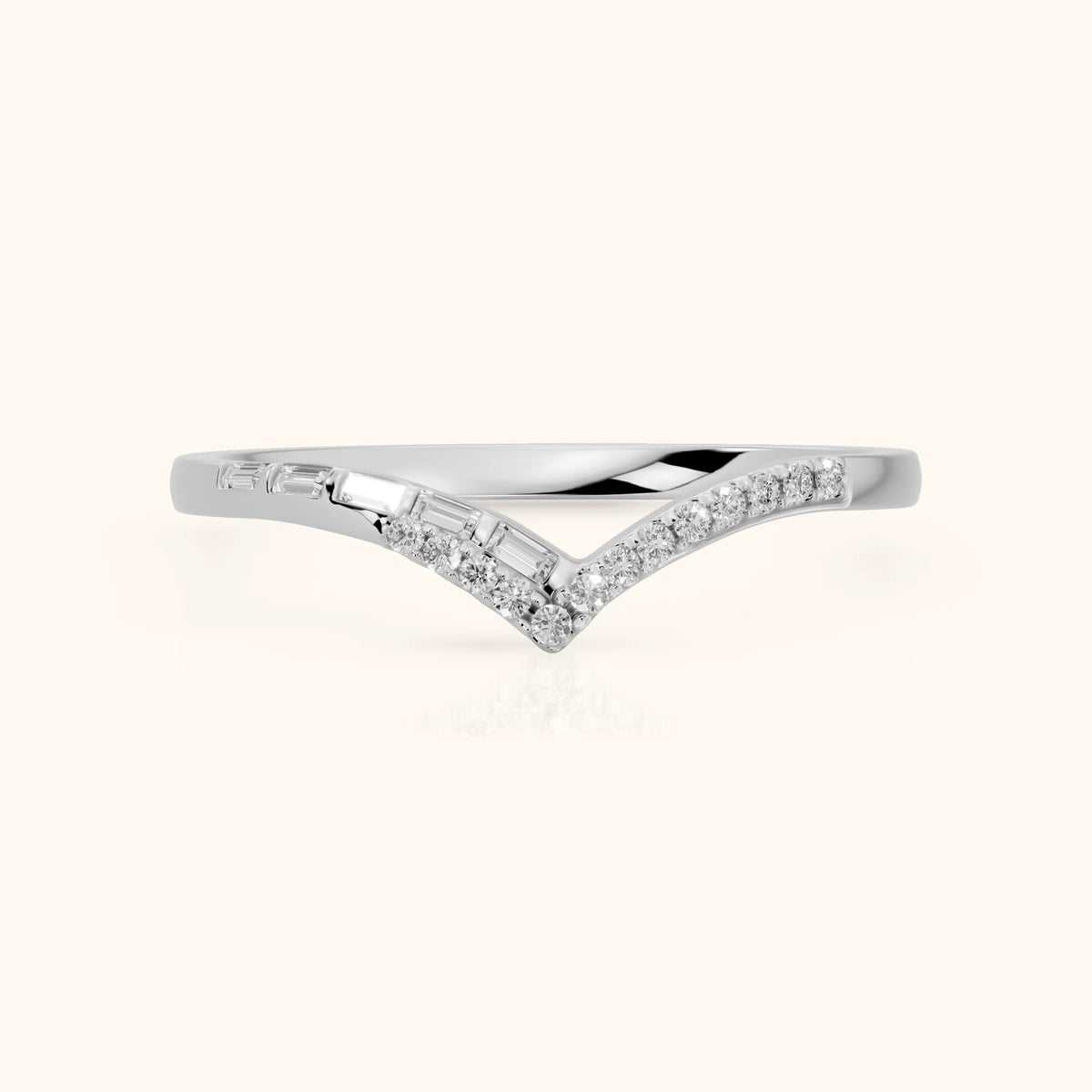 Noemi Contour Round & Baguette Diamond Stackable Ring in Silver - FrontView