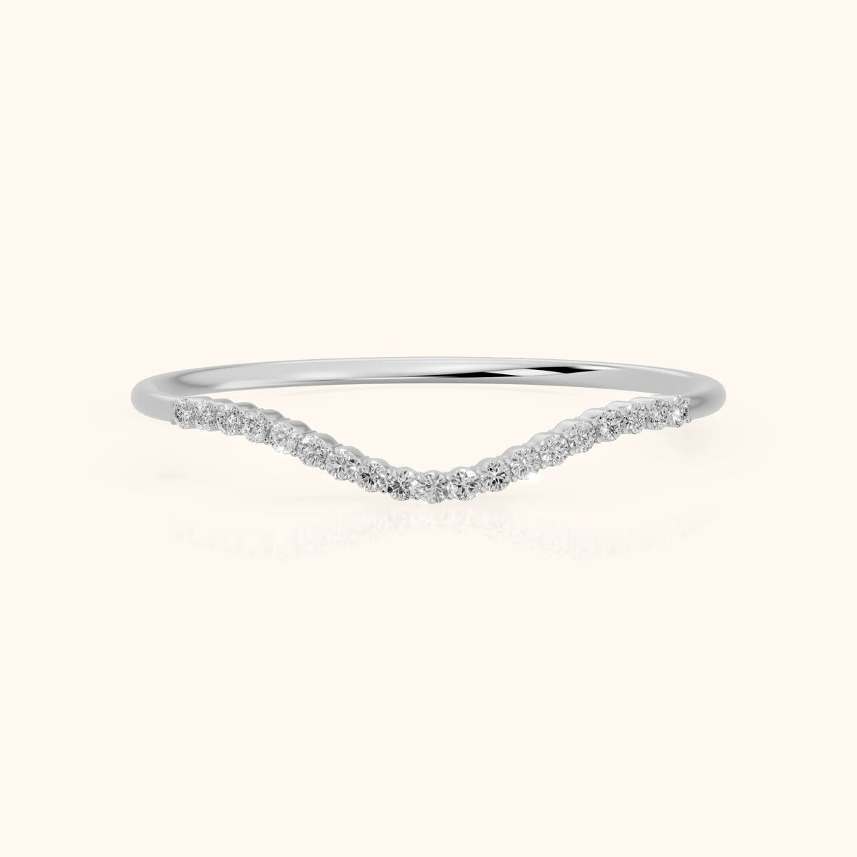 Ambra Curved Pavé Round Diamond Stackable Ring in White Gold - FrontView