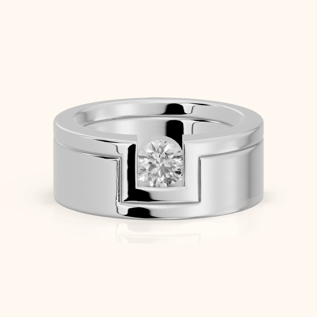 Marika Bezel Round Diamond Wedding Band in Platinum - FrontView