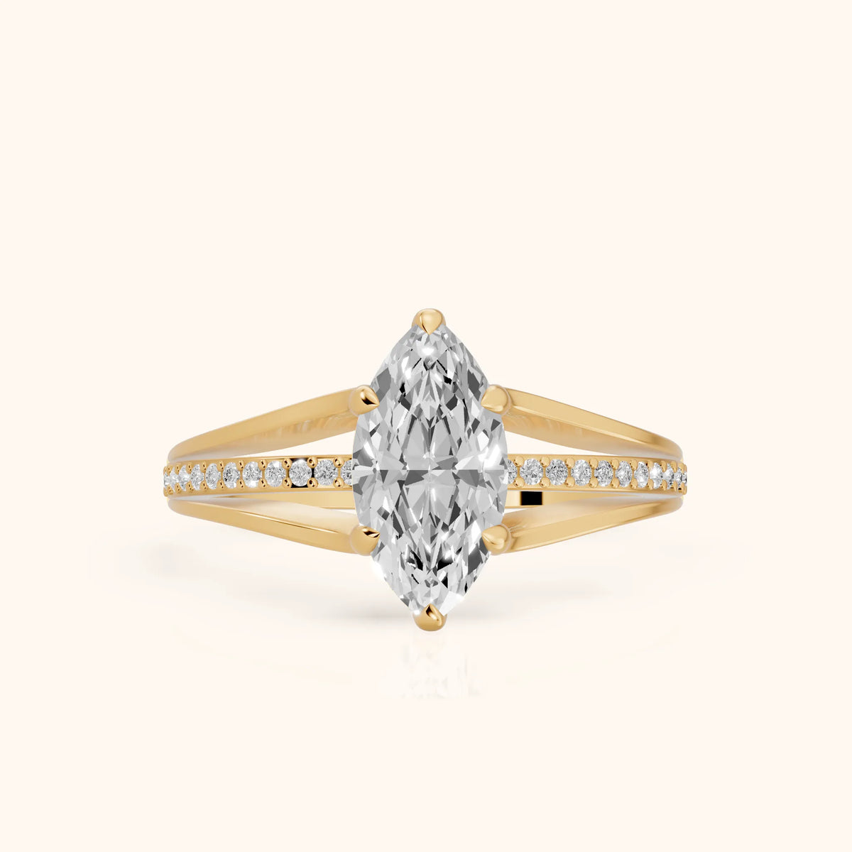 Lucinda Split Shank Marquise Diamond Engagement Ring in Yellow Gold - FrontView.webp
