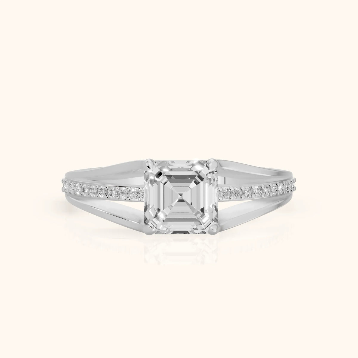 Lucinda Split Shank Asscher Diamond Engagement Ring in Silver - FrontView.webp