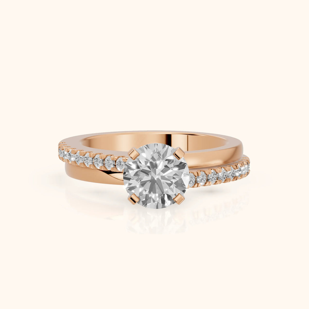 Edith Criss Cross Pavé Round Diamond Engagement Ring in Rose Gold - FrontView.webp
