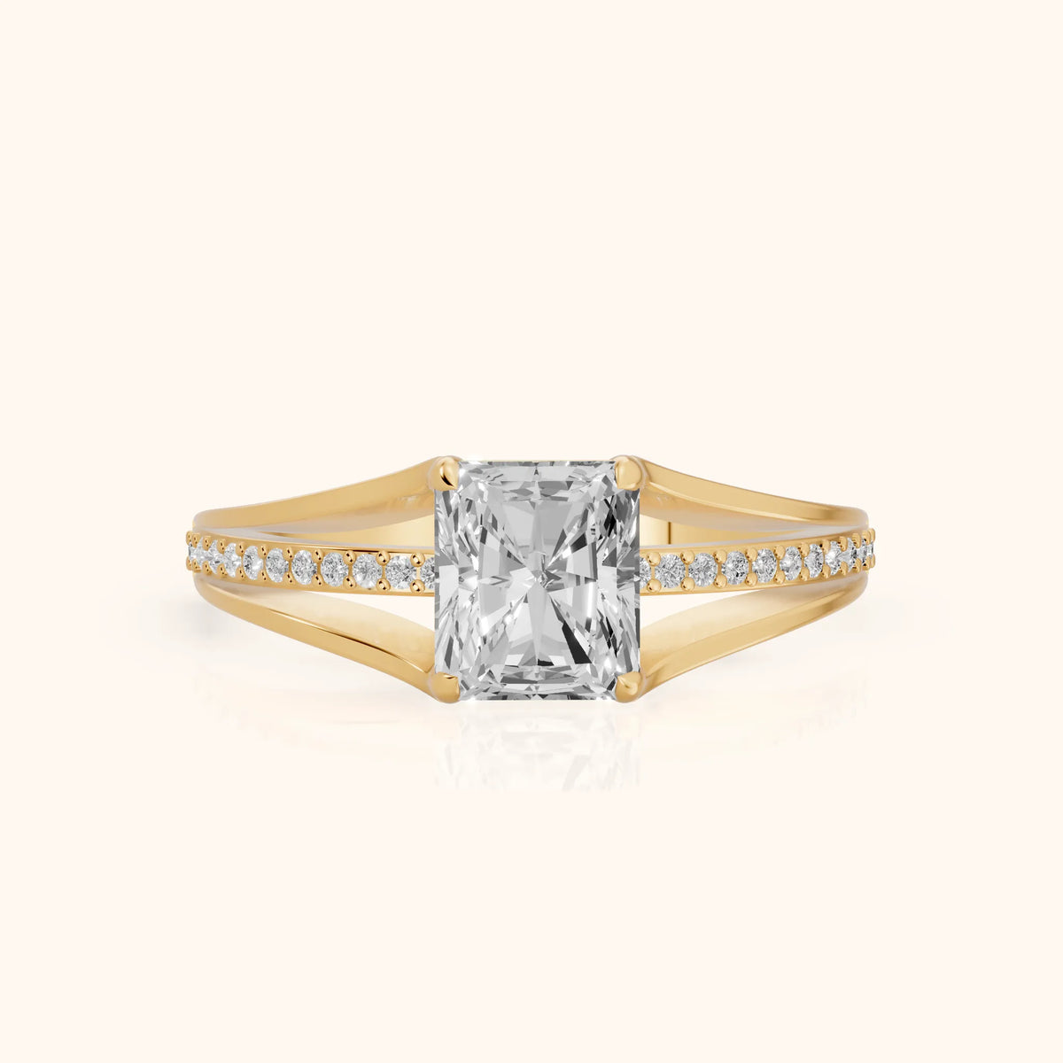 Lucinda Split Shank Radiant Diamond Engagement Ring in Yellow Gold - FrontView.webp