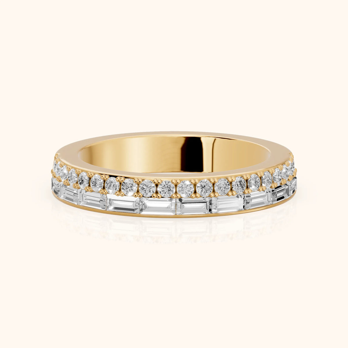 Sidonie Channel Set Round & Baguette Diamond Anniversary Ring in Yellow Gold - FrontView
