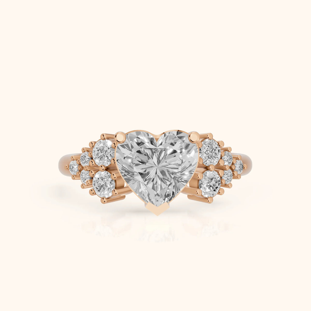 Azalea Cluster Heart Diamond Engagement Ring in Rose Gold - FrontView.webp