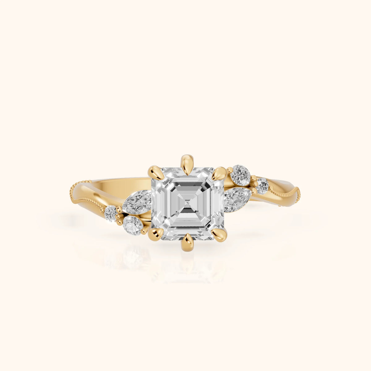 Joanna Milgrain Twist Asscher Diamond Engagement Ring in Yellow Gold - FrontView.webp