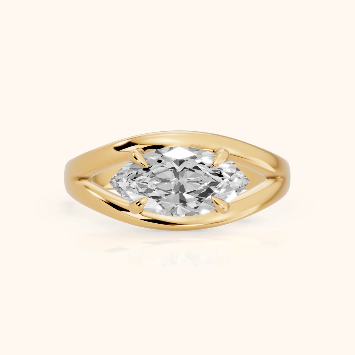 Madeleine Split Shank Marquise Diamond Engagement Ring in Yellow Gold - FrontView.webp