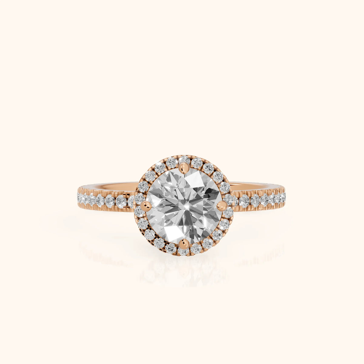 Rosemary Halo Pavé Round Diamond Engagement Ring in Rose Gold - FrontView.webp