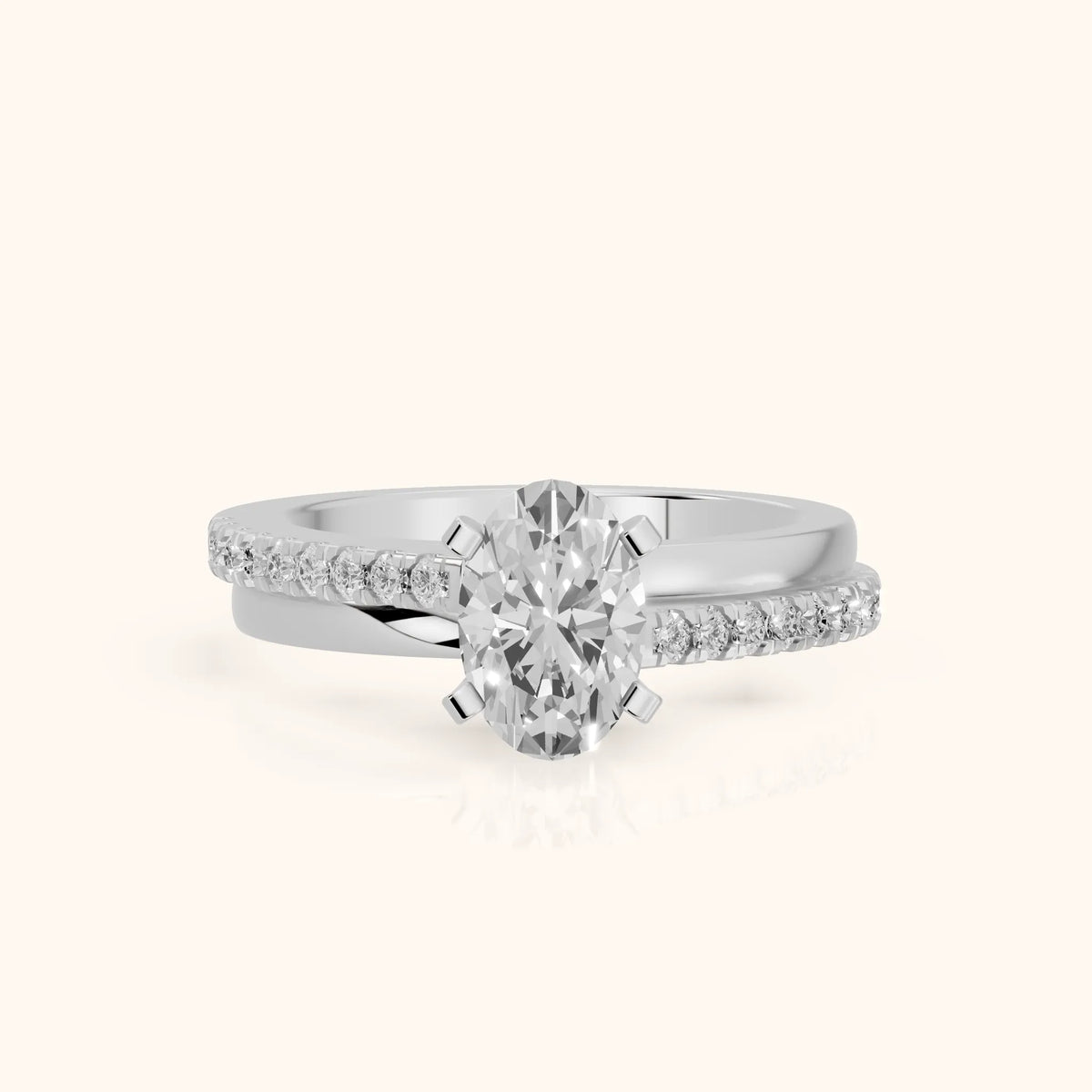 Edith Criss Cross Pavé Oval Diamond Engagement Ring in Silver - FrontView.webp
