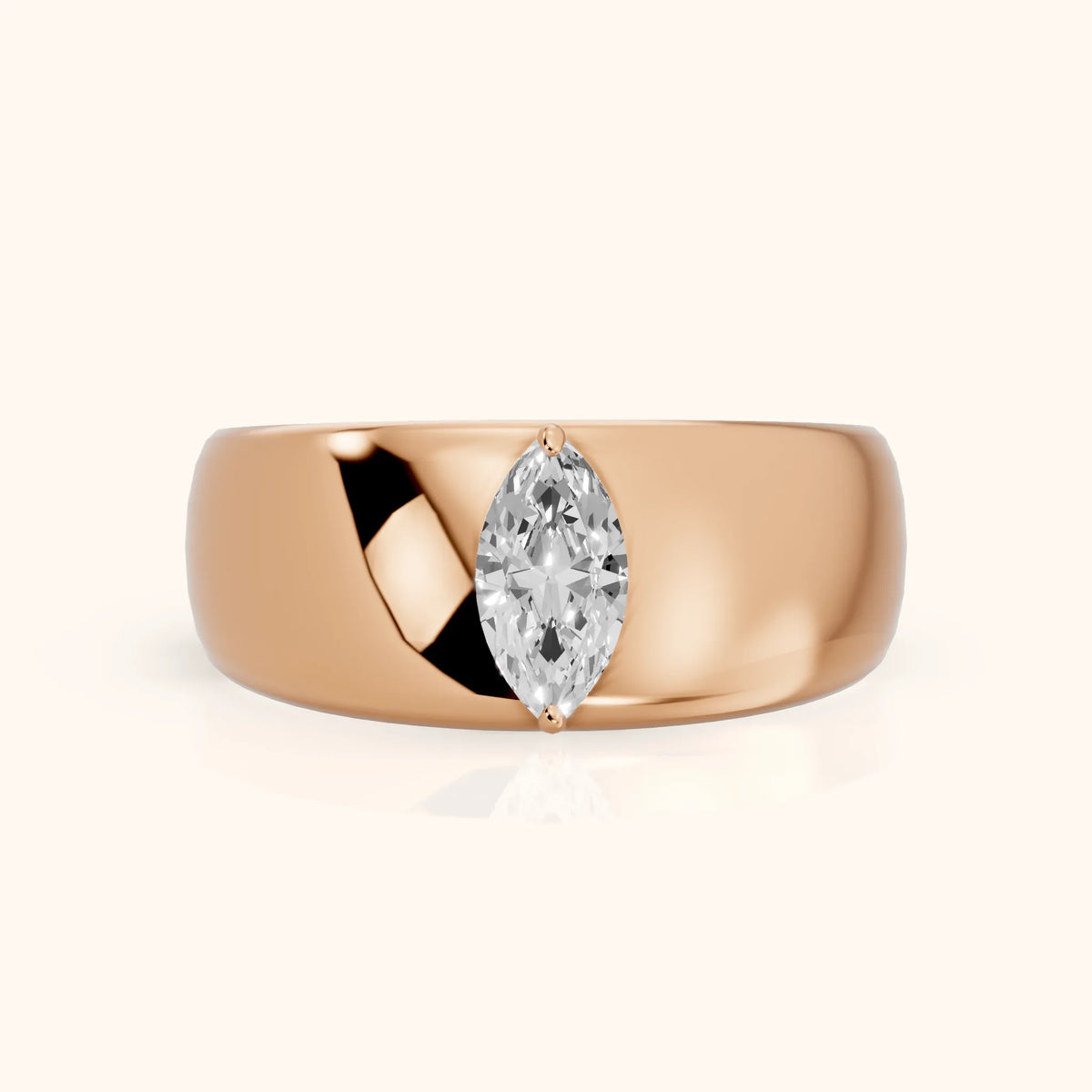 Marta Low Dome Marquise Diamond Wedding Band in Rose Gold - FrontView