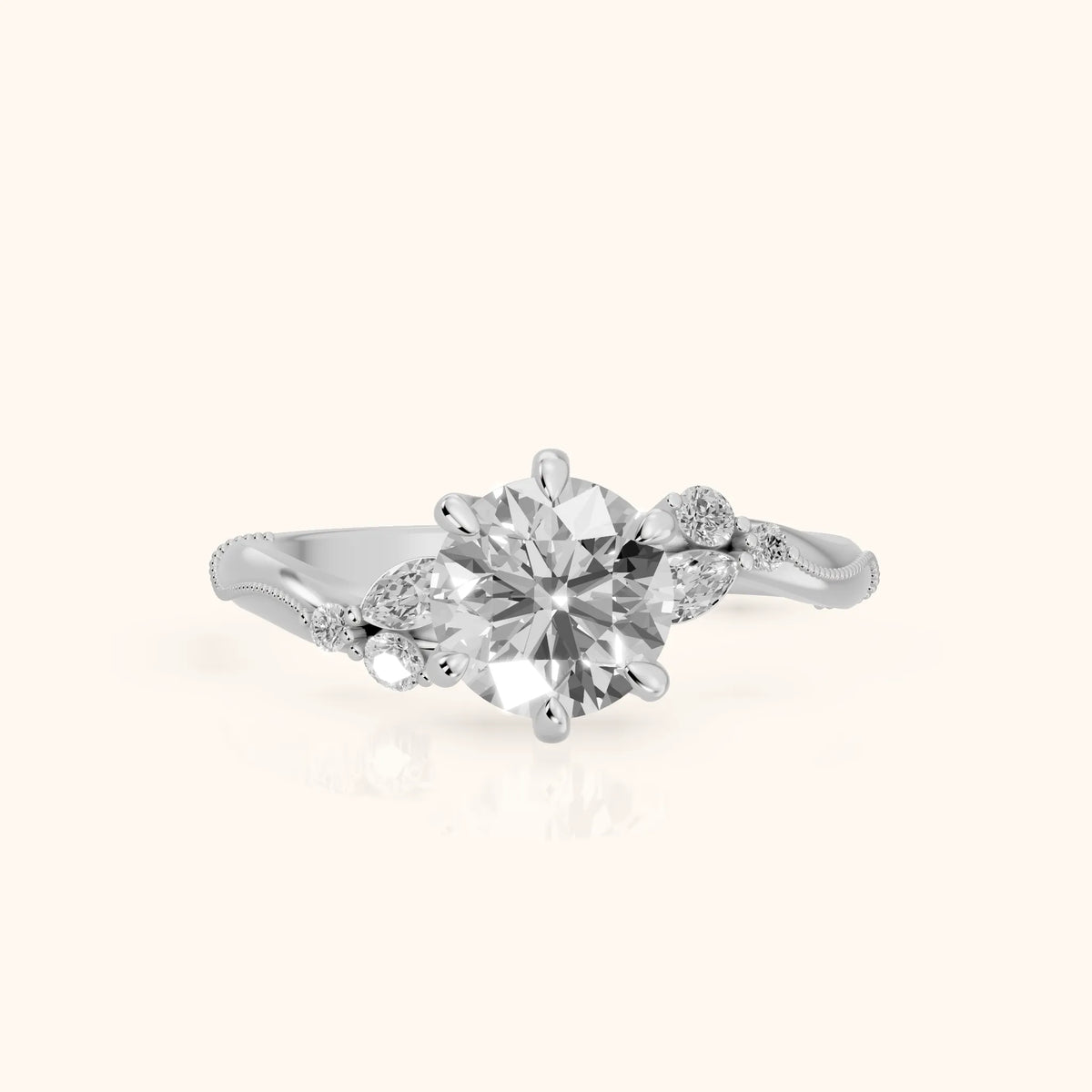 Joanna Milgrain Twist Round Diamond Engagement Ring in Platinum - FrontView.webp