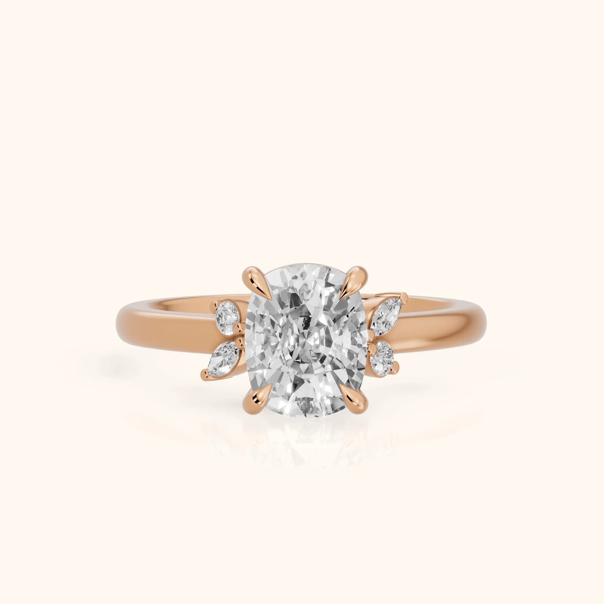 Hattie Leaf Cushion Diamond Engagement Ring in Rose Gold - FrontView.webp