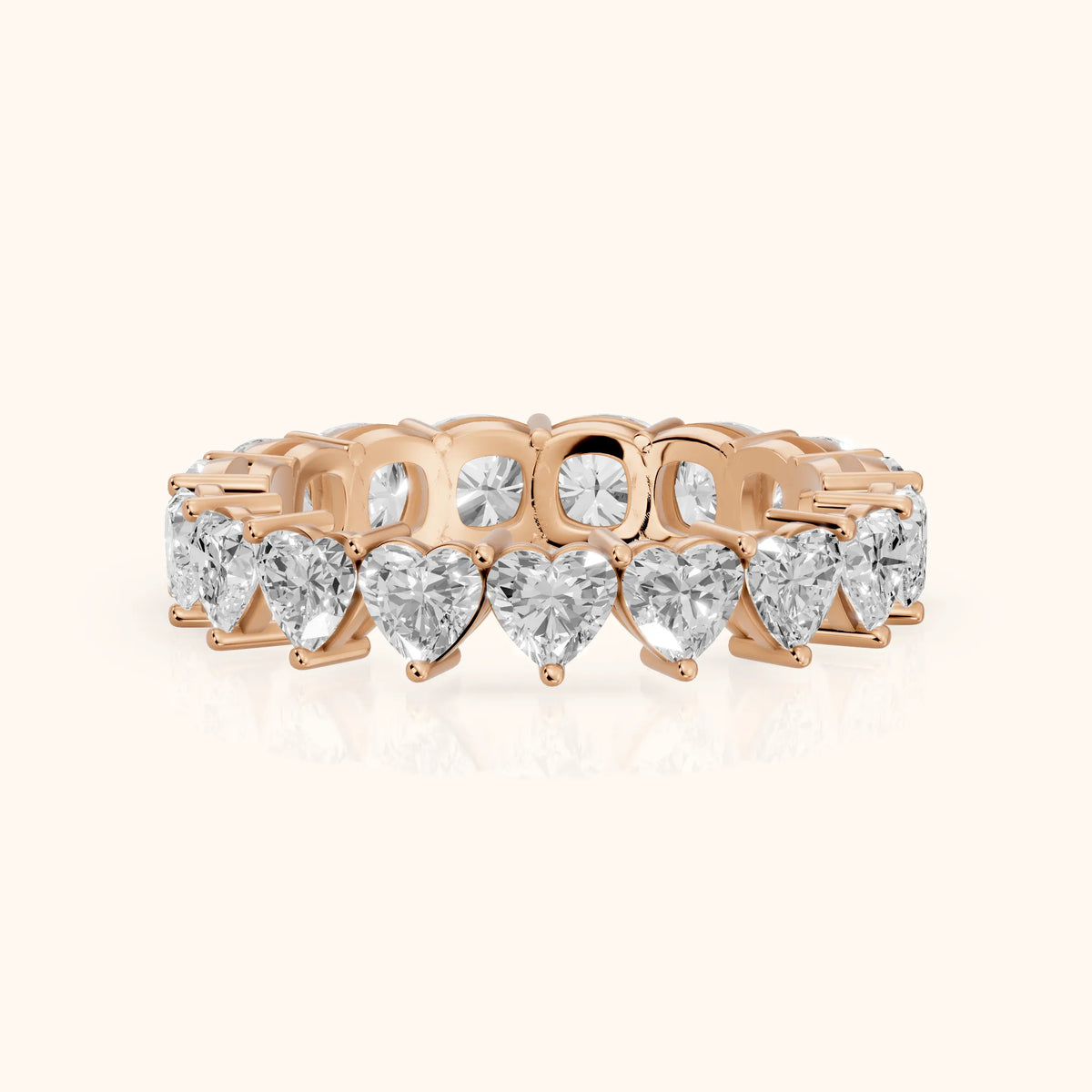 Tova Shared Prong Heart & Cushion Diamond Eternity Band in Rose Gold - FrontView