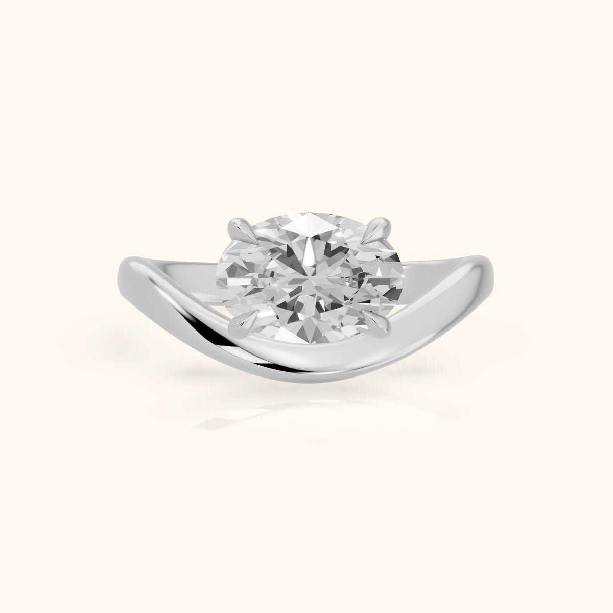 Katherine East-West Bypass Oval Diamond Engagement Ring in Platinum - FrontView.webp