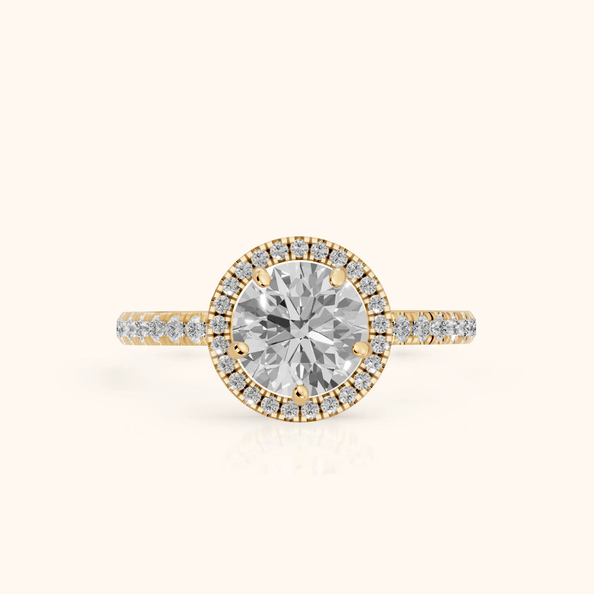 Mabel Halo French Pavé Round Diamond Engagement Ring in Yellow Gold - FrontView.webp