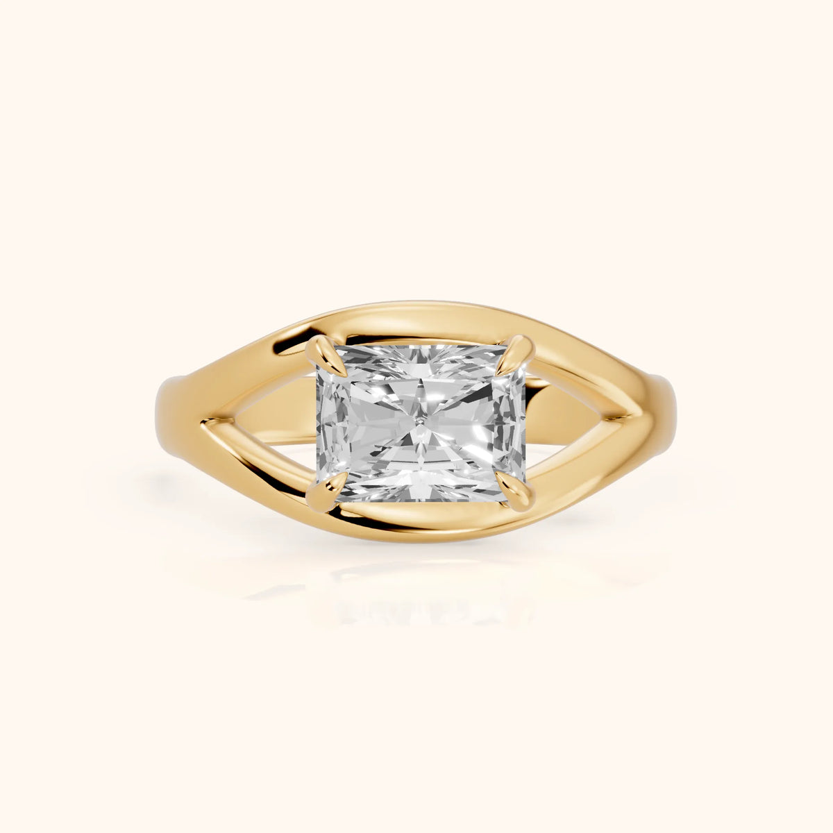 Madeleine Split Shank Radiant Diamond Engagement Ring in Yellow Gold - FrontView.webp
