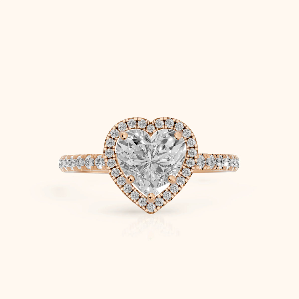 Mabel Halo French Pavé Heart Diamond Engagement Ring in Rose Gold - FrontView.webp