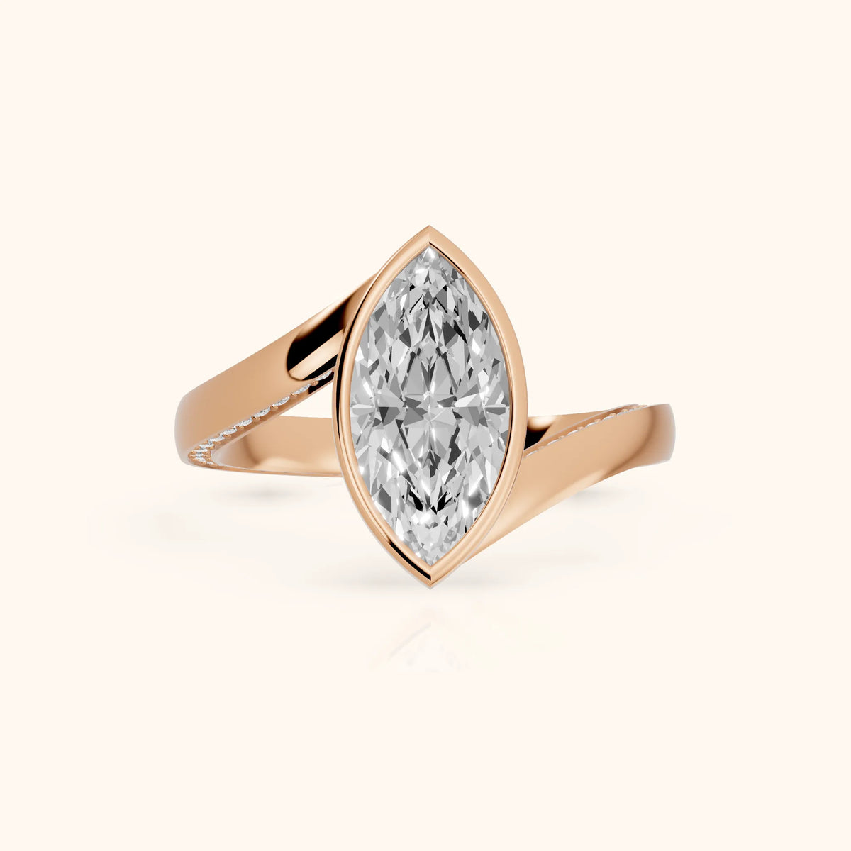 Marigold Bezel Bypass Marquise Diamond Engagement Ring in Rose Gold - FrontView.webp