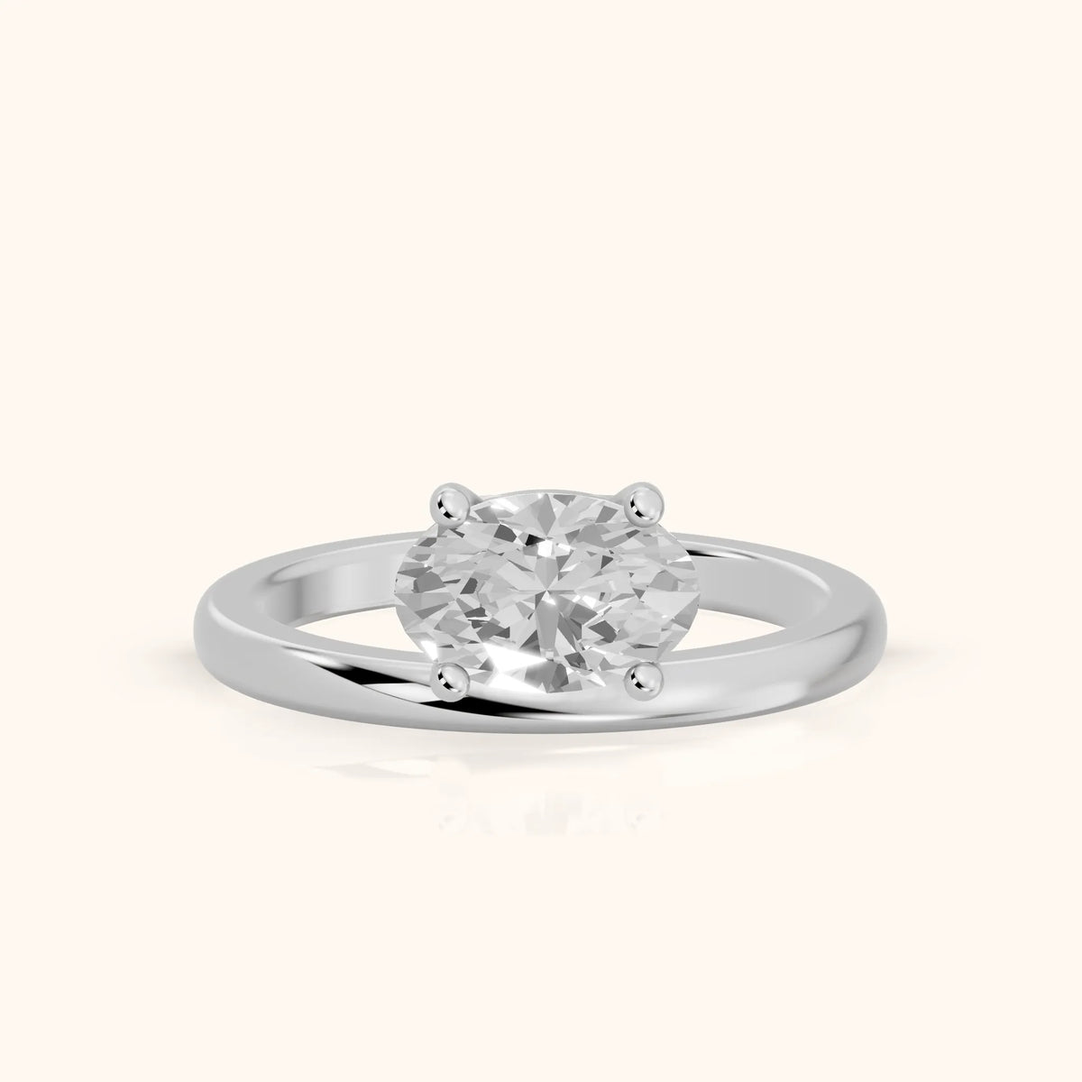 Maisie Four Prong Solitaire Oval Diamond Engagement Ring in Platinum - FrontView.webp