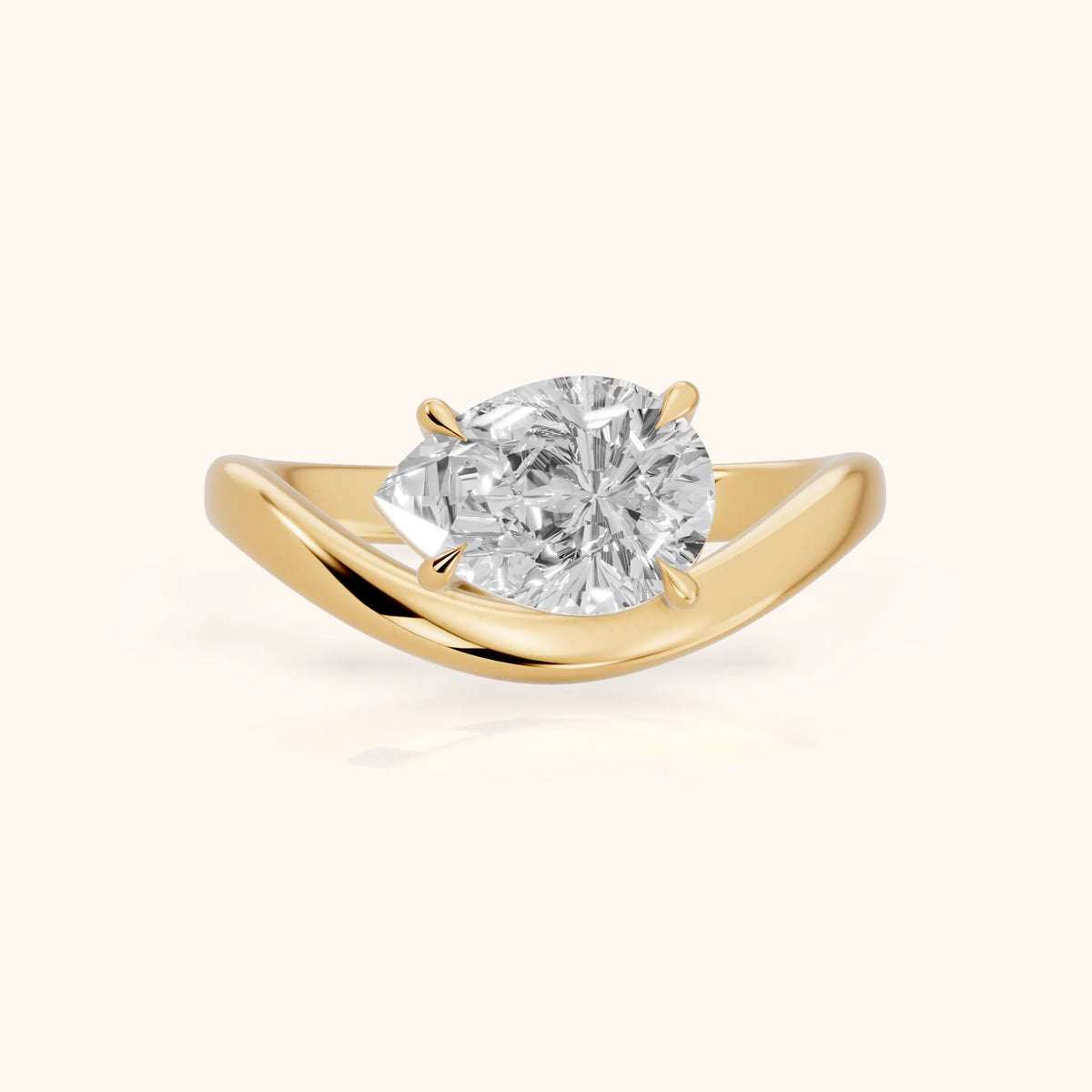 Katherine East-West Bypass Pear Diamond Engagement Ring in Yellow Gold - FrontView.webp