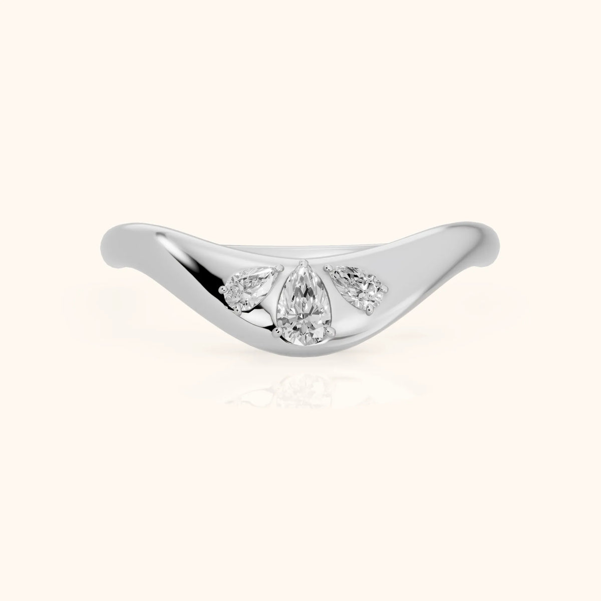 Laia Curved Contour Pear Diamond Wedding Band in Silver - FrontView