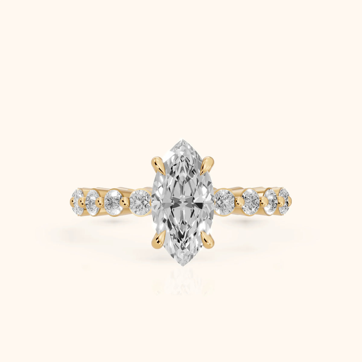 Piper Sidestone Marquise Diamond Engagement Ring in Yellow Gold - FrontView.webp