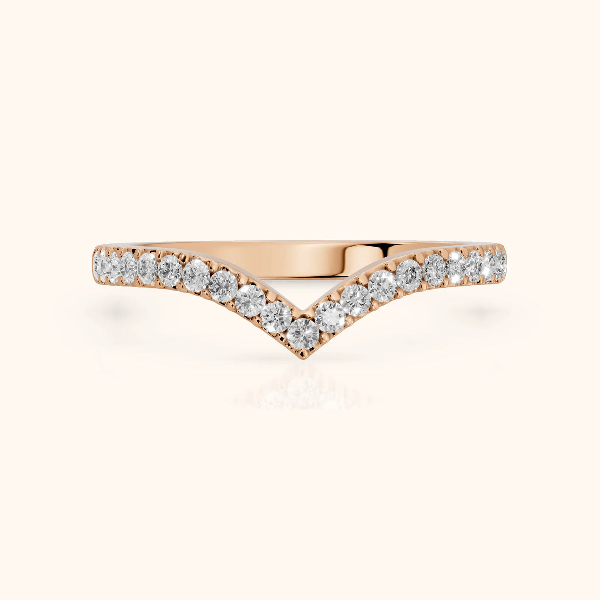 Amelie Curved Pavé Round Diamond Stackable Ring in Rose Gold - FrontView