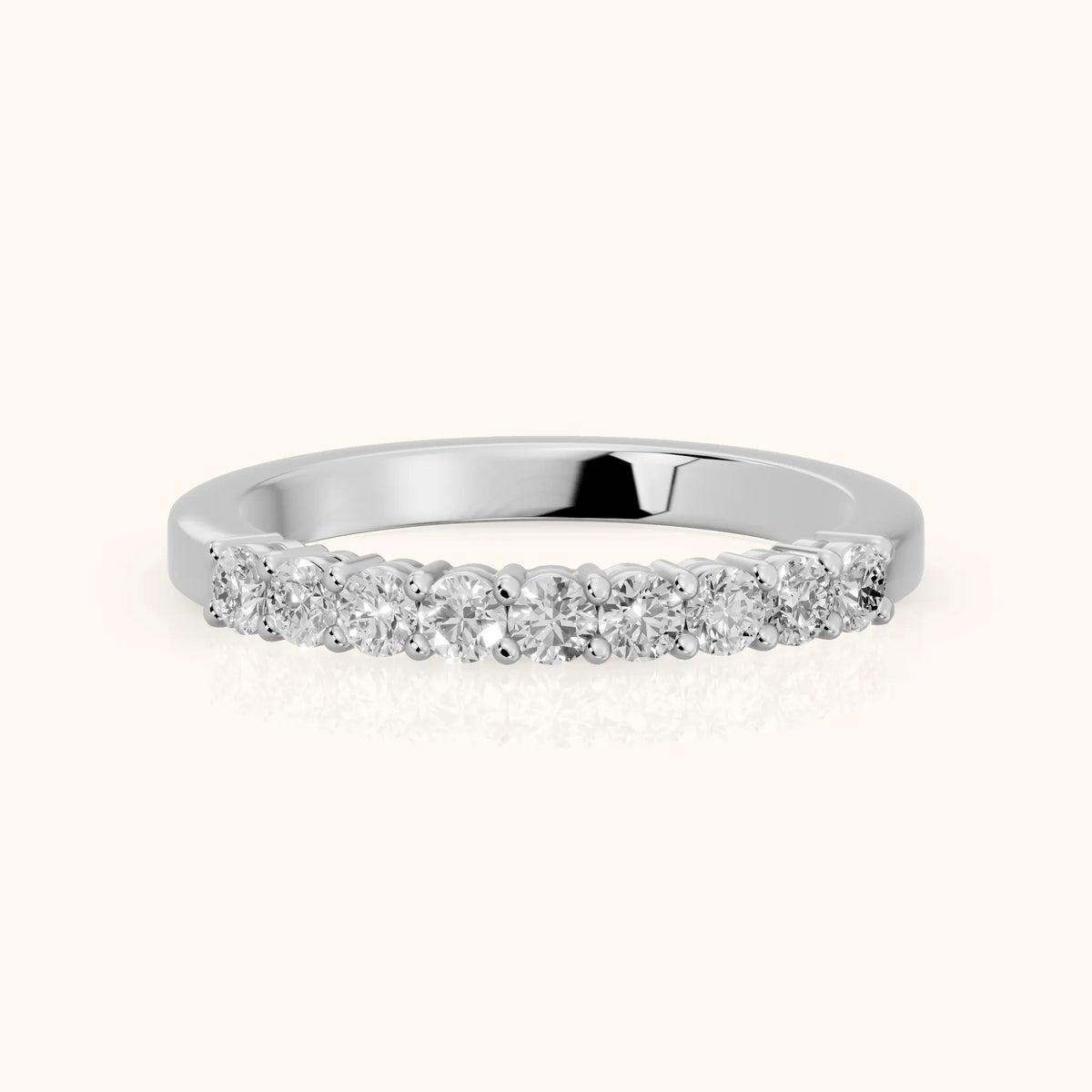Daniela Shared Prong Round Diamond Half Eternity Band in Silver - FrontView
