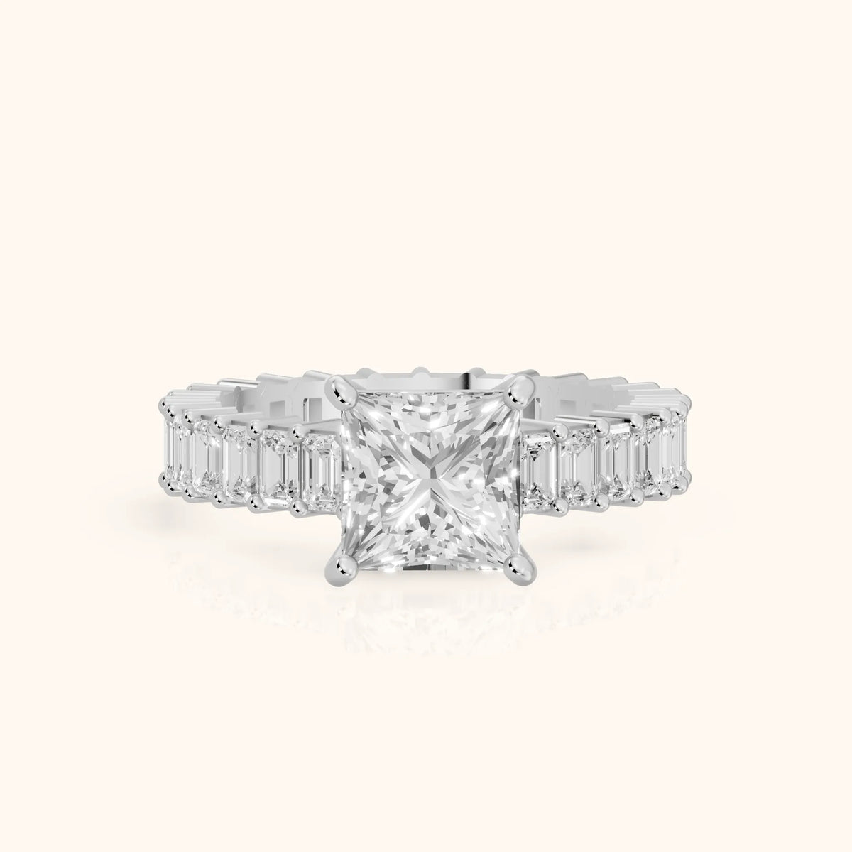 Mallory Shared Prong Princess Diamond Engagement Ring in Silver - FrontView.webp