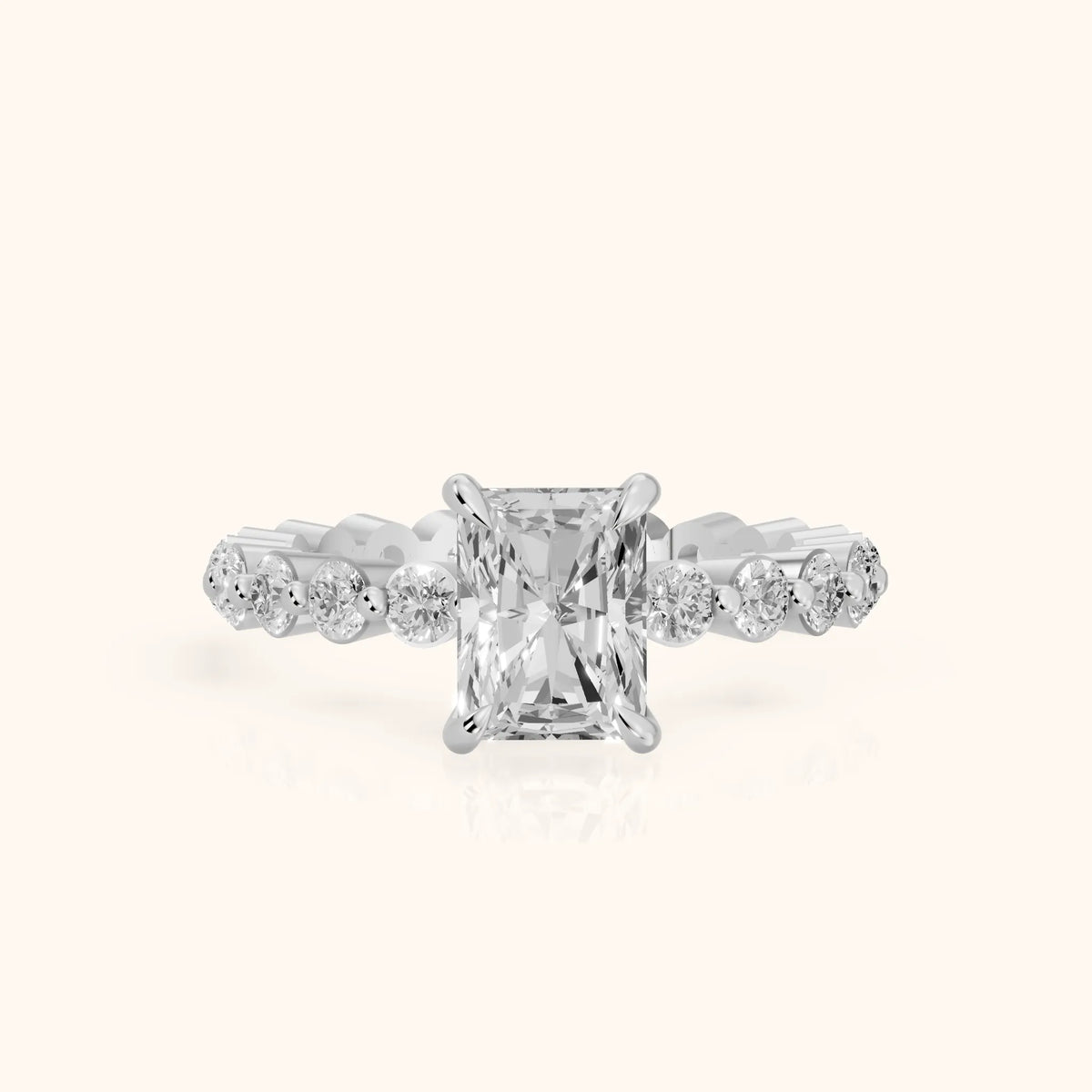 Piper Sidestone Radiant Diamond Engagement Ring in White Gold - FrontView.webp